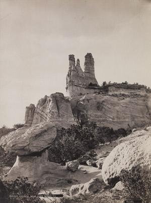 Los 4051 - Hillers, John K. and unknown - "Shinimo Altar from Brink of Marble Canyon of the Colorado River, Arizona" and "Navajo Church near Fort Wingate, New Mexico".  - 2 - thumb