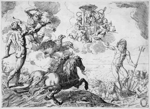 Lot 5042, Auction  112, Cantarini, Simone, Jupiter, Neptun und Pluto bieten ihre Kronen dem Wappen des Kardinals Barberini an (Le Quos ego)