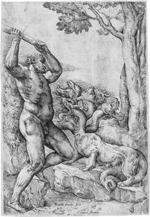 Lot 5100, Auction  112, Franco, Giovanni Battista, Herkules erschlägt die Hydra; Antikes Bas-Relief mit Bacchus und Ariadne 