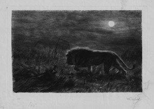 Lot 5413, Auction  112, Kuhnert, Wilhelm, Nachtwandler: Löwe in nächtlicher Steppenlandschaft