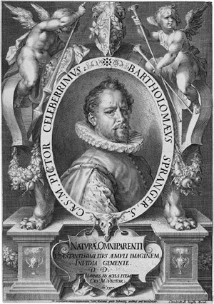 Lot 5638, Auction  112, Muller, Jan Harmensz., Bildnis Bartholomäus Spanger im ovalen Rahmen mit Genien