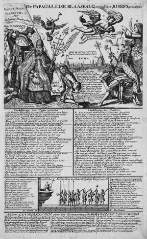 Lot 5639, Auction  112, Niederländisch, 1708. "De Papagallise Blaasbalg": Flugblatt mit einer Satire auf Papst Clemens XI.