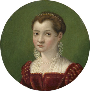 Lot 6017, Auction  112, Florentinisch, um 1580. Junge Frau im roten Kleid mit Perlendiadem