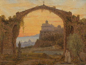 Lot 6079, Auction  112, Brücke, Wilhelm, Blick durch einen verfallenen Bogen auf eine Klosteranlage