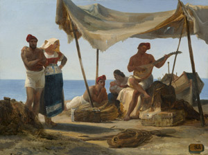 Lot 6086, Auction  112, Deutsch, um 1830/40. Fischer am Strand am Golf von Neapel