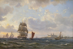 Lot 6169, Auction  112, Melbye, Vilhelm, Segelschiffe bei Helsingør, im Hintergrund Schloss Kronborg