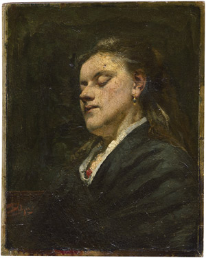 Lot 6172, Auction  112, Niederländisch, um 1890. Frau in schwarzem Kleid mit Perlohring, in den Schlaf gesunken