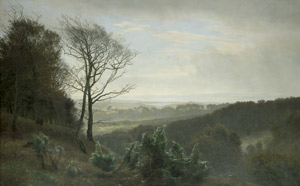 Lot 6185, Auction  112, La Cour, Janus, Ausblick über ein Tal in Dänemark am frühen Morgen, im Vordergrund ein Spinnennetz
