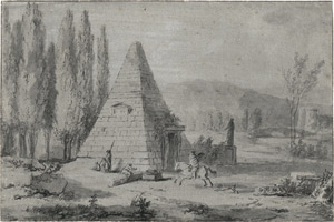 Lot 6492, Auction  112, Cazin, Jean Baptiste Louis, Landschaft mit einer Pyramide und figürlicher Staffage