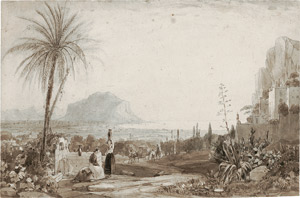 Lot 6553, Auction  112, Deutsch, um 1840. Die Bucht von Palermo mit dem Monte Pellegrino, rechts die felsigen Ausläufer des Monte Ercta
