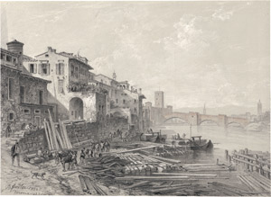 Lot 6560, Auction  112, Fiedler, Bernard, Verona: Blick vom Riva San Lorenzo auf den Ponte di Castelvecchio