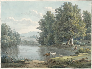 Lot 6594, Auction  112, Warnberger, Simon, Alpenländische Landschaft mit Hirten und Viehherde an einem Teich 