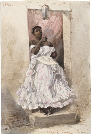 Los 6617 - Französisch - um 1860. Ein Freudenmädchen in Lima, eine Zigarillo rauchend - 0 - thumb