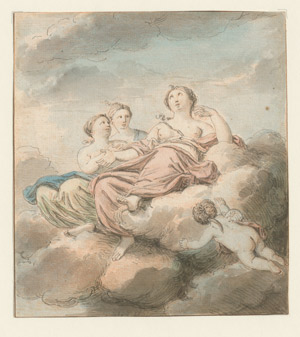 Lot 6726, Auction  112, Dubourg, Louis Fabricius, Allegorische Darstellung mit drei Frauen auf Wolken und einem Putto.