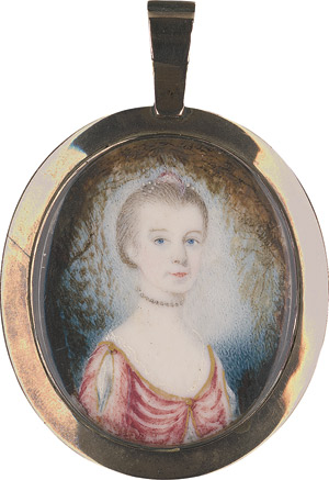 Lot 6827, Auction  112, Englisch, um 1750. Bildnis eines Mädchens mit Perlenhalskette, in rosa Kleid 