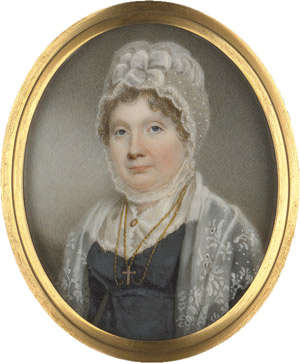 Los 6838 - Englisch - um 1810/1815. Bildnis einer Frau mit weißer Spitzenhaube und besticktem Spitzenschal   - 0 - thumb