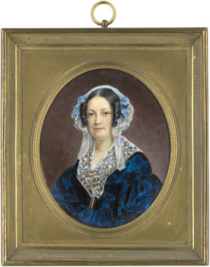Lot 6856, Auction  112, Faija, Guglielmo - Umkreis, Bildnis einer Frau genannt Flore Adélaide Duval, geb. Maressal (1780-1870), in blauem Kleid und weisser Spitzenhaube mit blauen Blumen