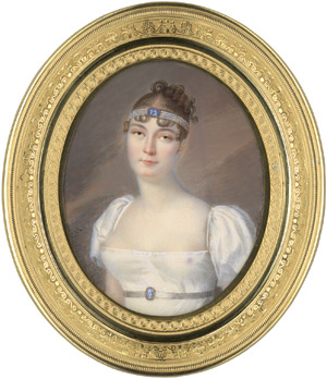 Los 6861 - Fontallard (eigentlich Gérard), Jean-François - Bildnis einer jungen Frau in weissem Satinkleid, eine perlenbesetzte Ferronnière im gelockten Haar - 0 - thumb