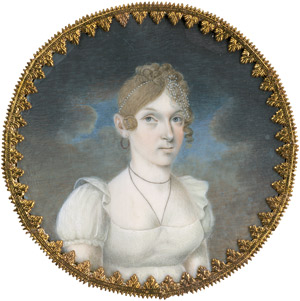 Los 6867 - Buchner, Georg Paul - Zwei Miniaturen: Bildnis einer jungen Frau in weißem Kleid, mit Perlenschnüren im blonden Haar, vor bewölktem Himmelhintergrund; und Bildnis eines Mannes    - 0 - thumb