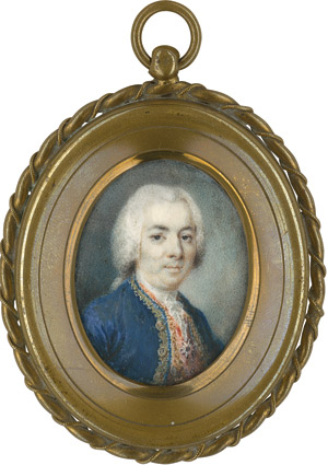 Los 6872 - Französisch oder Italienisch - um 1760/1770. Bildnis eines jungen Mannes in blauer Jacke mit goldbesticktem Rand, ein Ordeskreuz an rotem Band um seinen Hals.  - 0 - thumb