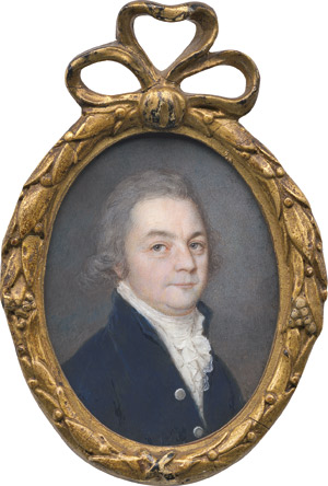 Los 6894 - Deutsch oder Russisch - um 1795/1800. Bildnis eines Mannes in dunkelblauer Jacke, weisser Weste und geknoteter Halsbinde mit Spitzenjabot - 0 - thumb