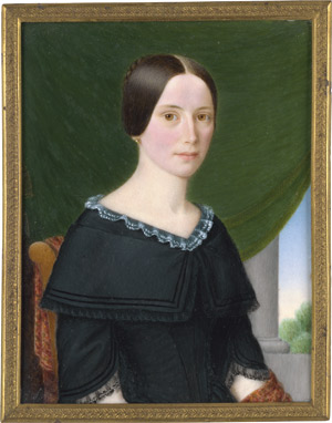 Los 6914 - Holder, Johann Michael - zugeschrieben - Paar: Bildnisse einer jungen Frau in schwarzem Kleid, vor grüner Draperie sitzend, und eines Mannes in dunkelgrauer Jacke mit grüner Weste - 0 - thumb