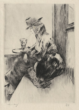 Lot 8345, Auction  112, Ury, Lesser, Dame im Kaffee mit aufgestütztem Arm vor leerem Glas
