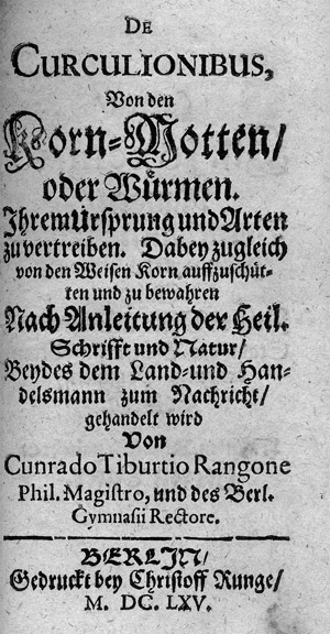Lot 302, Auction  113, Rango, Konrad Tiburtius, De curculionibus, von den Korn-Motten oder Würmen