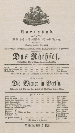 Lot 412, Auction  113, Theaterzettel Karlsbad, Das Räthsel. Die Wiener in Berlin. 