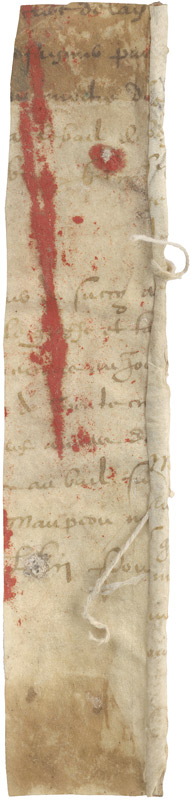 Lot 807, Auction  113, Frisket-Fragment, Manuskriptstreifen einer frühneuzeitlichen Handschrift auf Pergament in schwarzer Tinte