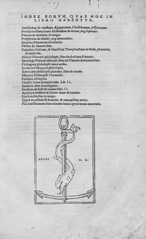 Lot 847, Auction  113, Iamblichos von Chalkis, Index eorum, quae hoc in libro habentur De mysteriis Aegyptiorum, Chaldaeorum, Assyriorum. 