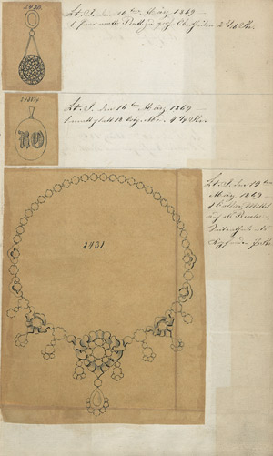 Lot 914, Auction  113, Kreuter, Georg Friedrich, Juwelen-Musterbuch. Deutsche Handschrift mit Zeichnungen