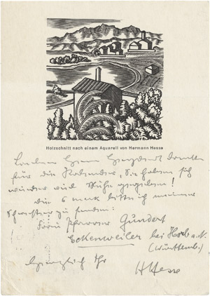 Lot 2060, Auction  113, Hesse, Hermann, 2 illustrierte Postkarten an Fritz Heyder