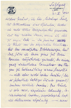 Lot 2136, Auction  113, Zweig, Stefan, Brief 1921 an Oscar A. H. Schmitz