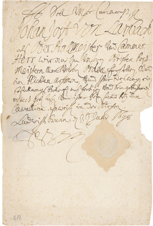 Lot 2270, Auction  113, Heinrich, Fürst zu Nassau, Eigenhänd. Brief 1698