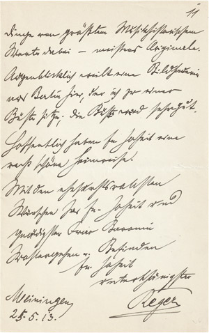 Lot 2375, Auction  113, Reger, Max, Brief an Herzog Georg II. von Meiningen