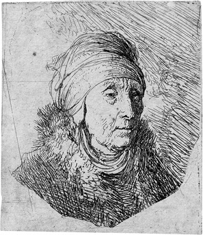 Lot 5227, Auction  113, Rembrandt Harmensz. van Rijn, Alte Frau mit um das Kinn geschlungenem Kopftuch