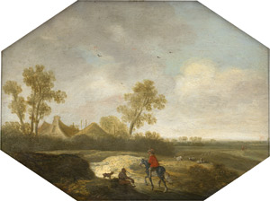 Lot 6038, Auction  113, Niederländisch, 17. Jh. Holländische Landschaft mit Edelmann zu Pferd