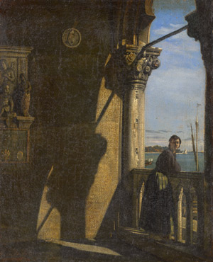 Lot 6052, Auction  113, Venezianisch, um 1800. Junger Mönch im Palazzo Ducale an einer Brüstung lehnend