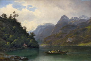 Lot 6115, Auction  113, Libert, Georg Emil, Alpenländliche Flusslandschaft mit kleinem Boot