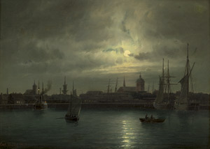 Lot 6139, Auction  113, Bille, Carl Ludvig, Der Hafen von Kopenhagen bei Mondschein
