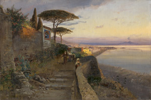 Lot 6175, Auction  113, Wuttke, Carl, Küstenweg in Posillipo mit Blick auf den Golf von Neapel mit dem Vesuv