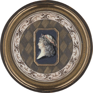 Lot 6468, Auction  113, Dupaty, E., Profilbildnis "en buste" einer jungen Frau nach links, ein rot gerändertes weißes Tuch in ihr langes lockiges Haar geknotet 