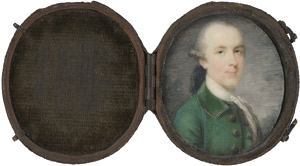 Lot 6489, Auction  113, Meyer, Jeremiah - Umkreis, Bildnis eines jungen Mannes in grüner Jacke mit goldgerändertem Kragen und grüner Weste, mit weißer Halsbinde.