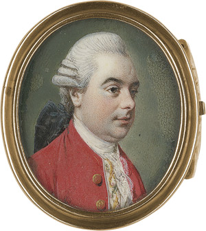 Lot 6495, Auction  113, Englisch, um 1770. Bildnis eines jungen Mannes genannt Edward Gibbon, in roter Jacke über goldbestickter weißer Weste, Halsbinde und Spitzenjabot.