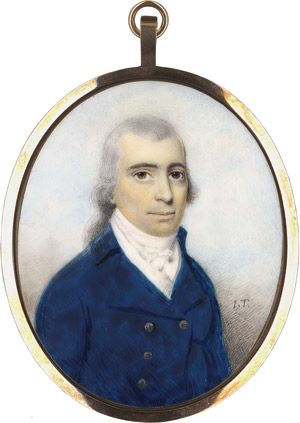 Lot 6521, Auction  113, Turmeau d. J., John, Bildnis eines jungen Mannes, in dunkelblauer Jacke mit weißer Weste und geknoteter Halsbinde. Signiert mit Initialen I.T.