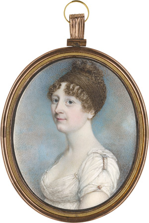 Lot 6529, Auction  113, Lethbridge, Walter Stephens - zugeschrieben, Bildnis einer jungen Frau mit modischer antikisierender Frisur, in tief ausgeschnittenem weißem Kleid, vor Wolkenhintergrund