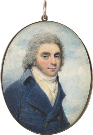 Lot 6532, Auction  113, Edridge, Henry, Bildnis eines jungen Mannes, genannt Mr Eliot, in nachtblauer Jacke und gelber Weste mit weißer Halsbinde, vor Himmelhintergrund.