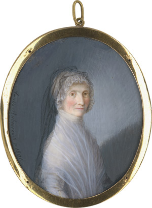 Lot 6544, Auction  113, von Stubenrauch, Amalia, Bildnis einer Frau mit langem weißem Gaze-Schultertuch über grauem Kleid, auf ihrer weißen spitzenbesetzten Haube ein schwarzer Gazeschleier. Entlang des linken Randes absteigend signiert und datiert 1801.