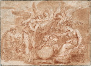 Lot 6629, Auction  113, Italienisch, 17. Jh. Die Geburt Christi mit musizierenden Engeln